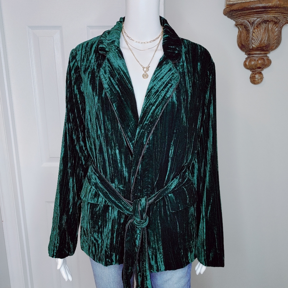 LUCY PARIS PETRA CRUSHED VELVET BLAZER, GREEN L - Picture 6 of 15